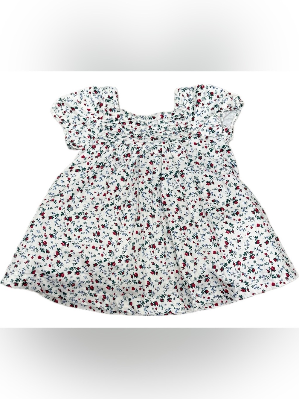 Janie and Jack White Floral Puff-Sleeve Blouse with Red and Green Accents